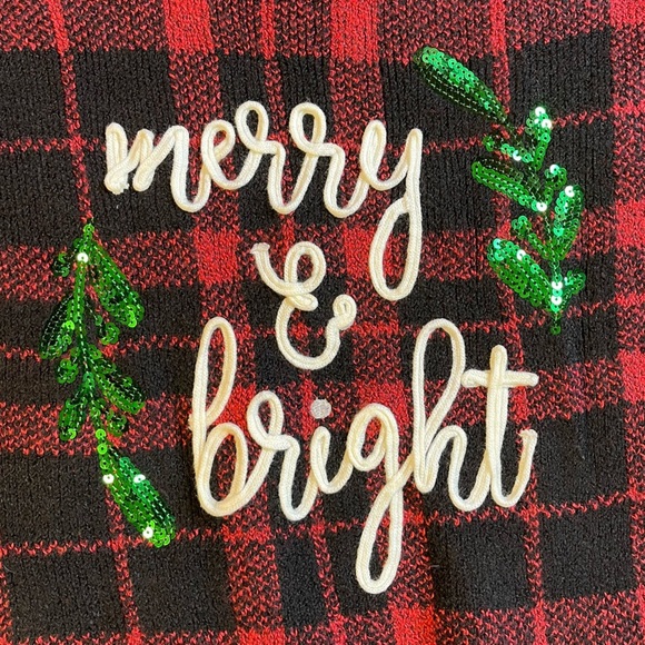 Merry & Bright Soft Plaid Holiday Christmas Sweater Size Large - Picture 3 of 5